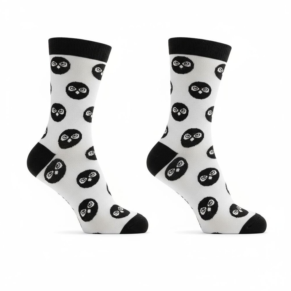 Owlcrate Owl Print Crew Socks Womens White Black Whimsical Dark Academia